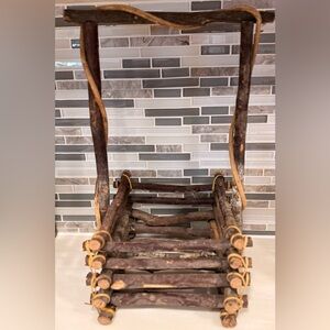 Vintage Primitive Rustic Unusual Wooden Log Basket